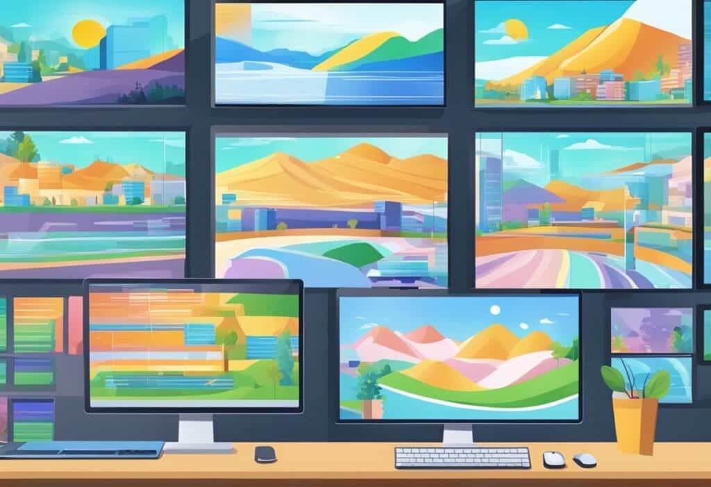 A computer screen displaying animated content for digital signage