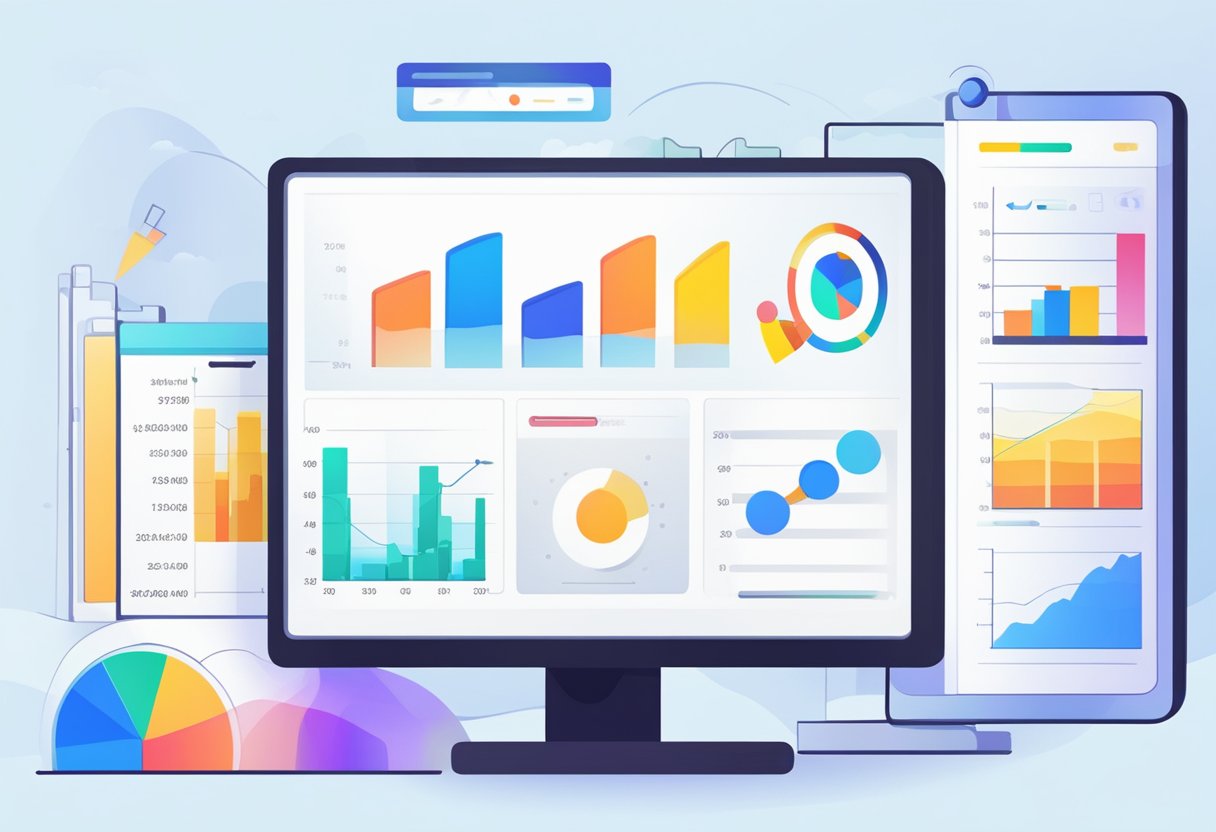 A computer screen displaying colorful graphs and charts tracking student progress over time