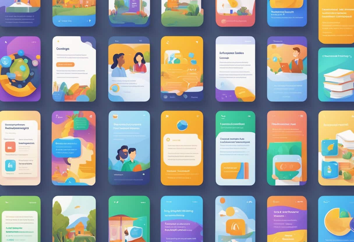 A diverse collection of language learning videos displayed on a digital platform, with colorful and engaging visuals