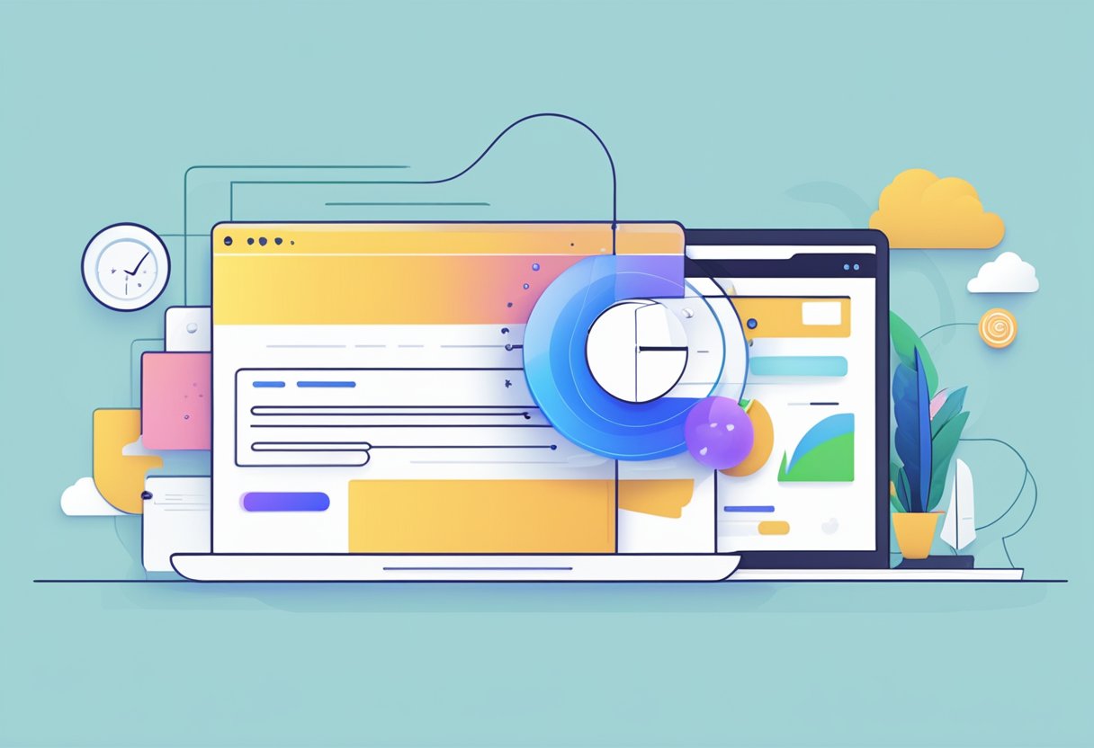 A web page with interactive elements moving and changing in response to user input