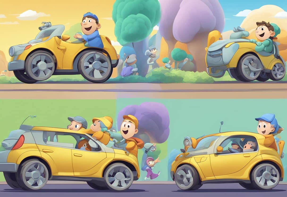 A cartoon character with deformers and inverse kinematics 2D rigging techniques, demonstrating flexible movement and articulation