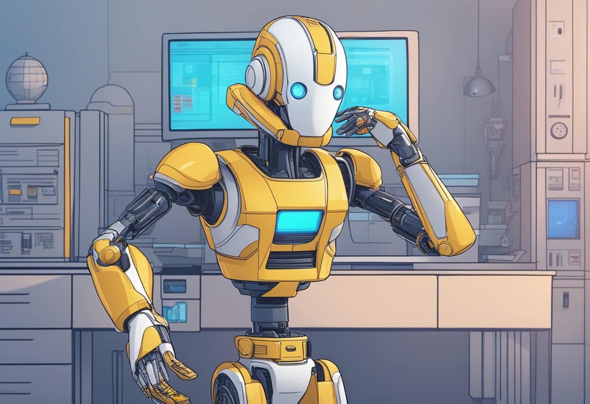 A computer-generated character interacts with AI-generated animations, showcasing the economic impact of AI in animation production