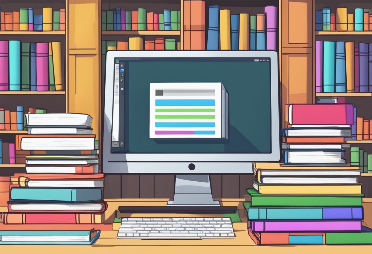 Skills Training Animations: Boosting Workforce Competence Through Visual Learning - A stack of colorful books and a computer with animation software open on the screen