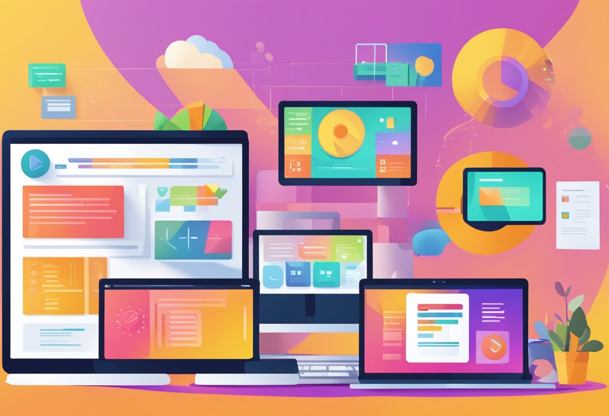 Skills Training Animations: Boosting Workforce Competence Through Visual Learning - A computer screen displays a series of animated tutorials showcasing industry tools and software skills. Bright colors and clear visuals illustrate the step-by-step training process