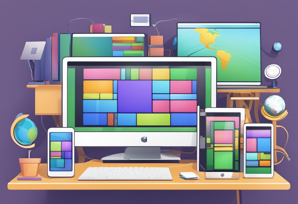 A colorful array of digital devices displaying homeschool animation platforms