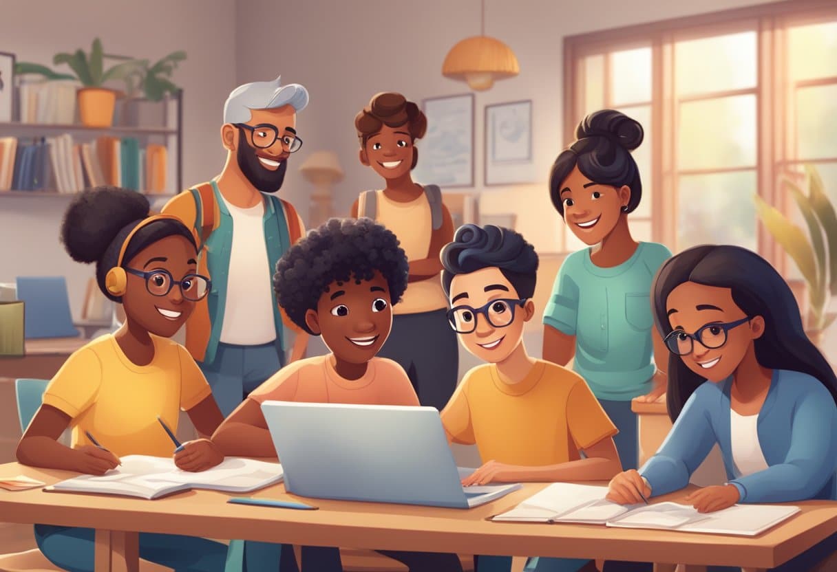 A diverse group of animated characters engage in various learning activities, representing different learning styles