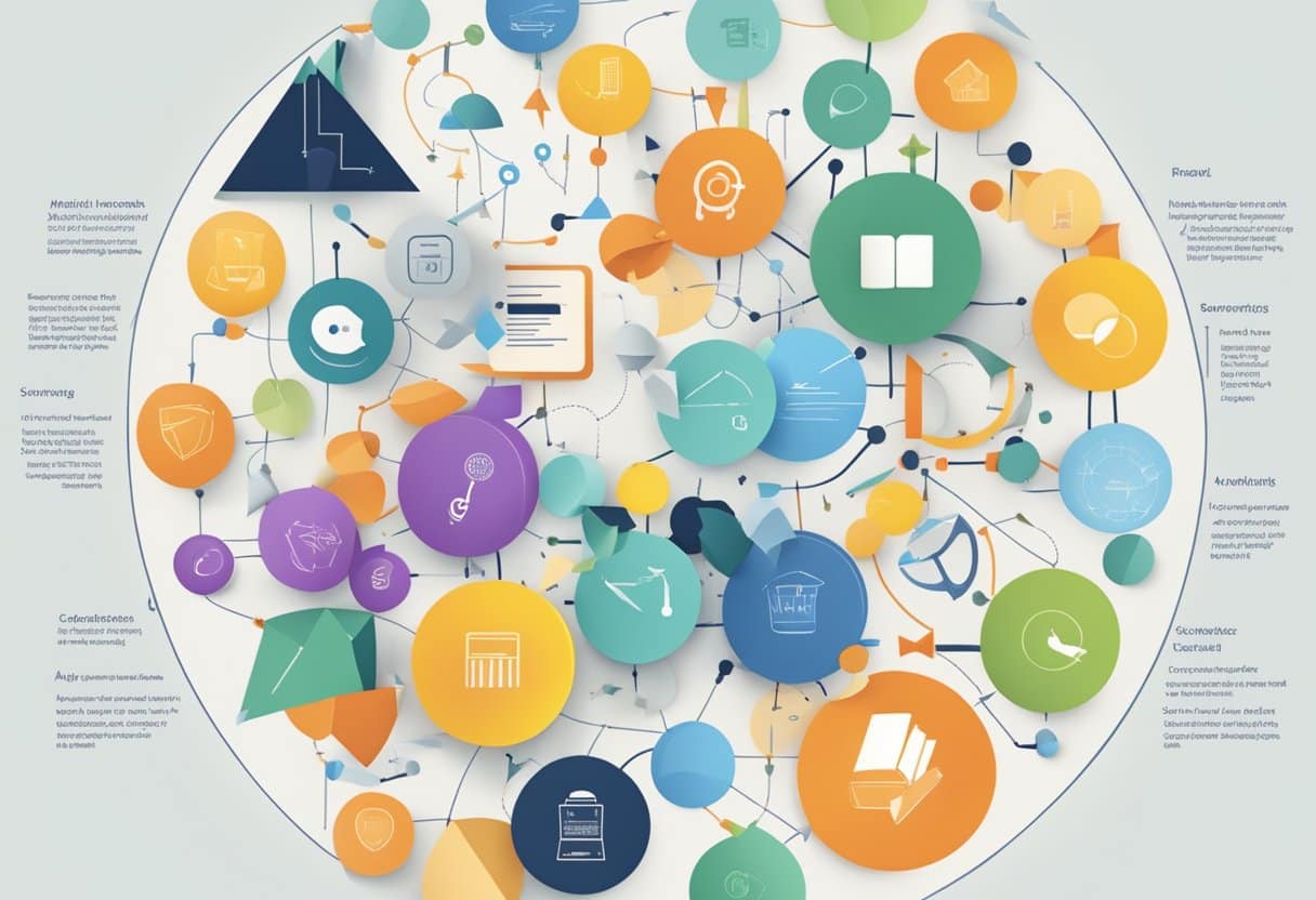 A group of diverse objects arranged in a circular pattern, with arrows connecting them to represent the flow of inquiry-based learning content