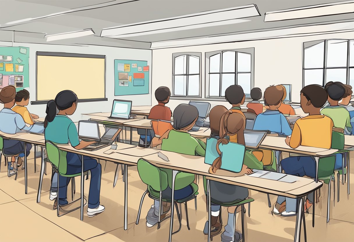 A classroom setting with students engaged in hands-on animation projects, using various tools and techniques to bring their creative ideas to life