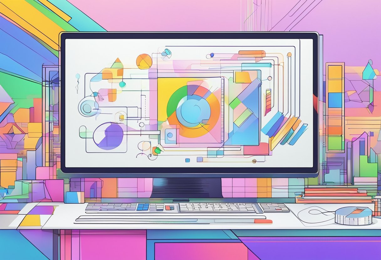 A computer screen displaying various animation tools in action, with colorful lines and shapes being revised and transformed