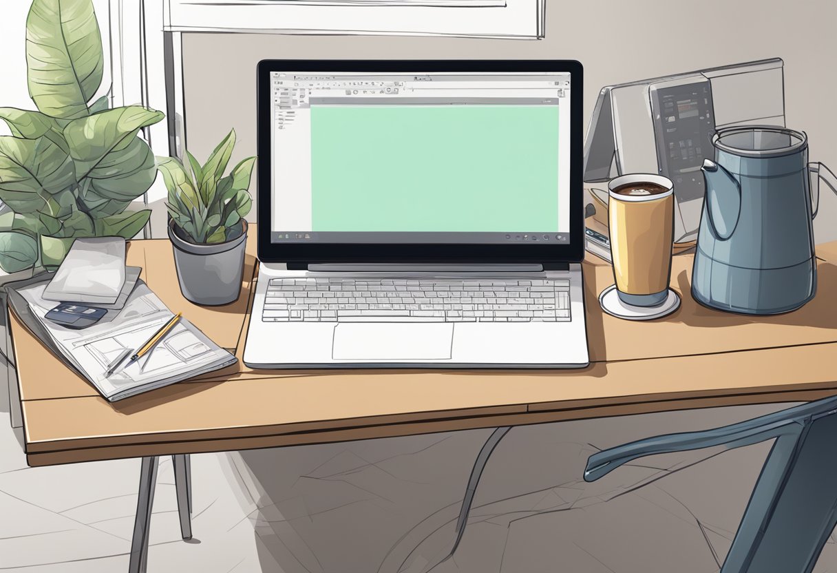 An animator's desk with a computer, drawing tablet, and various software open on the screen. A cup of coffee sits next to the equipment