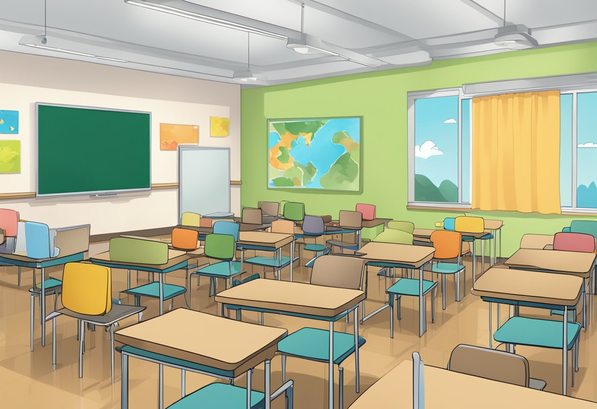 A classroom setting with animated objects demonstrating practical scenarios