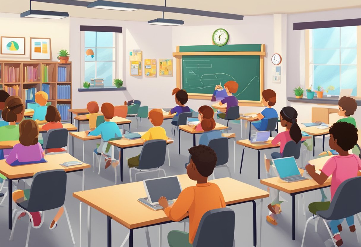 A classroom setting with students engaged in educational animation storytelling using animation software and tools