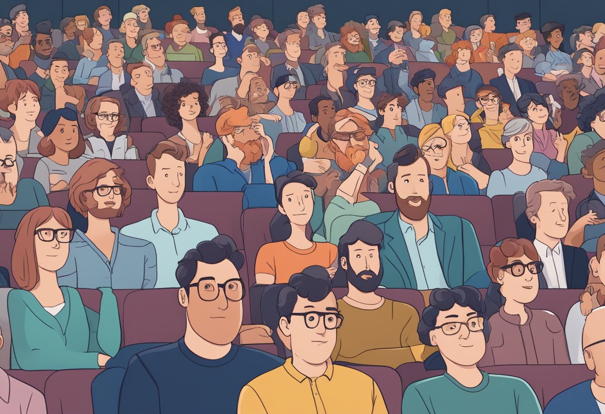 A crowded auditorium filled with uk animation professionals, watching animated films and receiving awards