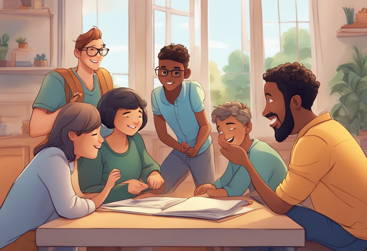A group of animated characters engaging in a dynamic and visually captivating storytelling sequence