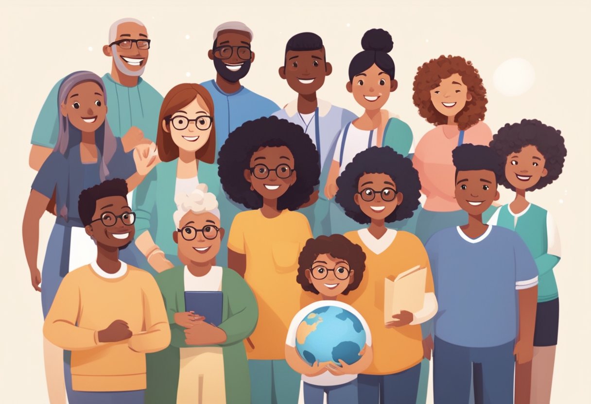 A diverse group of animated characters engage in inclusive activities, representing accessibility and inclusivity in animation