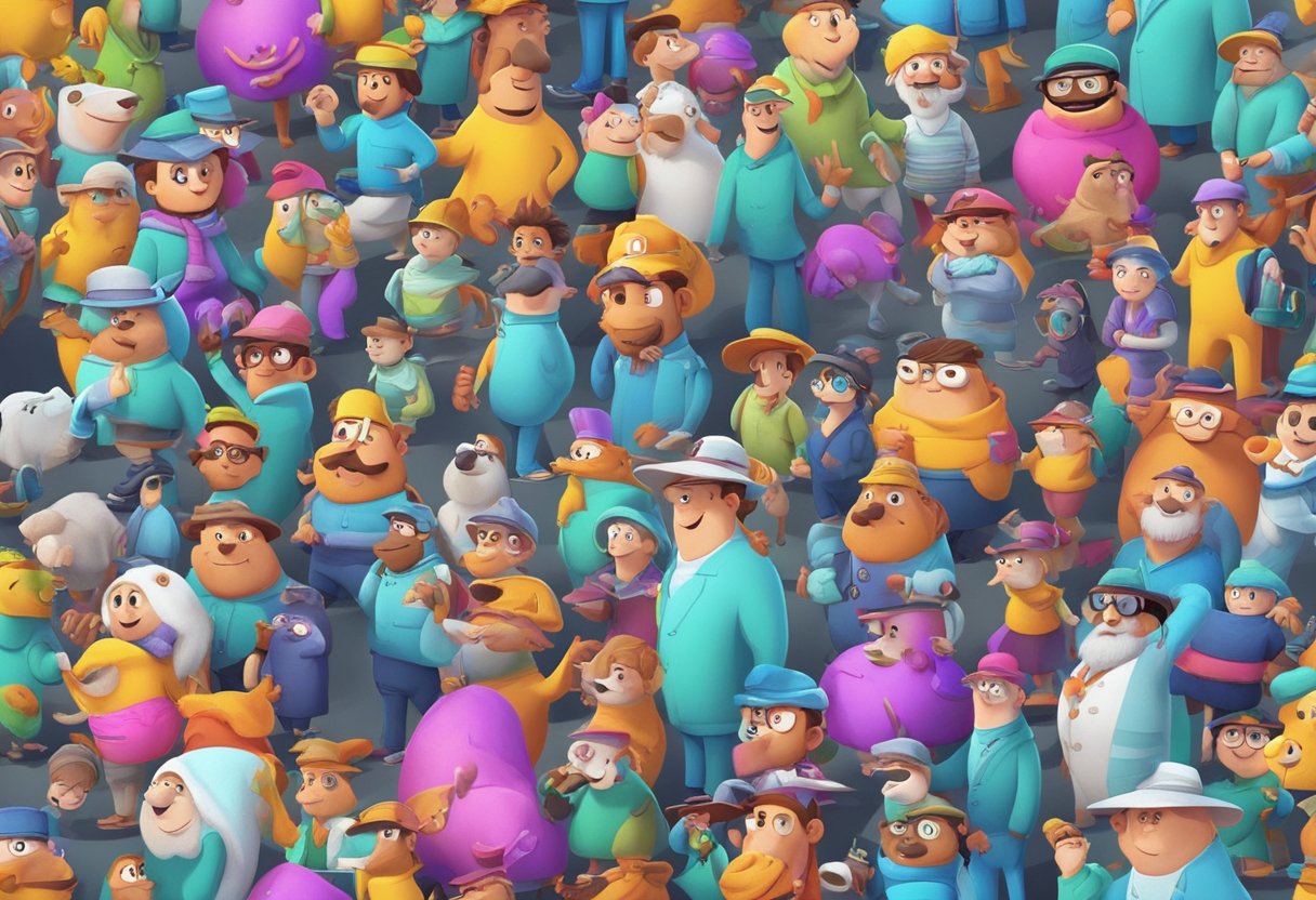 A variety of animated characters and objects representing different types of animation services, with vibrant colors and dynamic movements