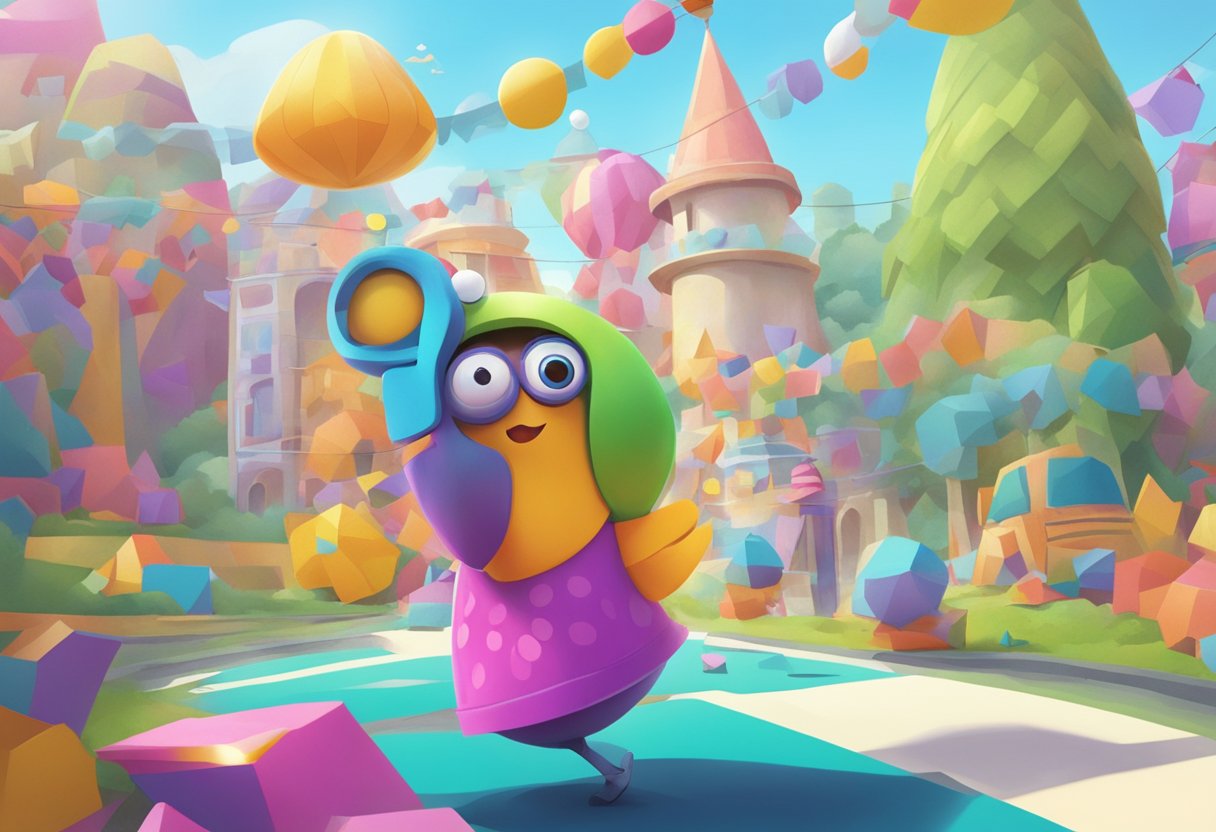 A colorful animated character demonstrates a complex concept using interactive visuals and engaging movements