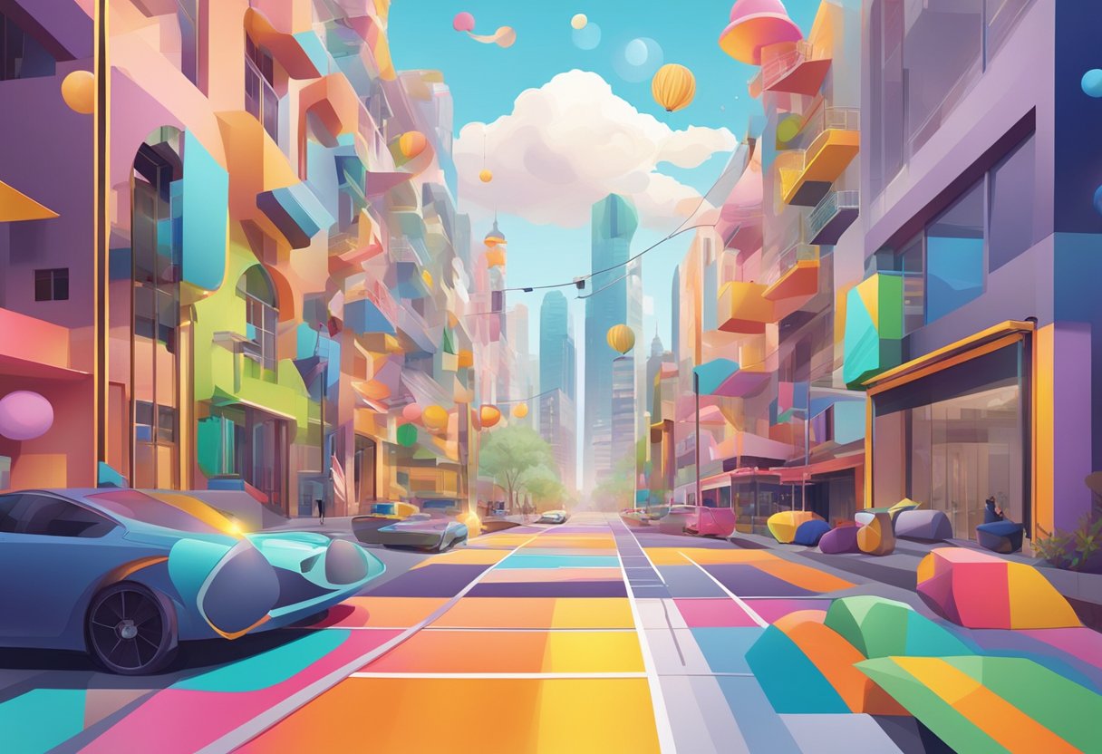 A colorful palette of design elements and aesthetic considerations arranged in a dynamic composition