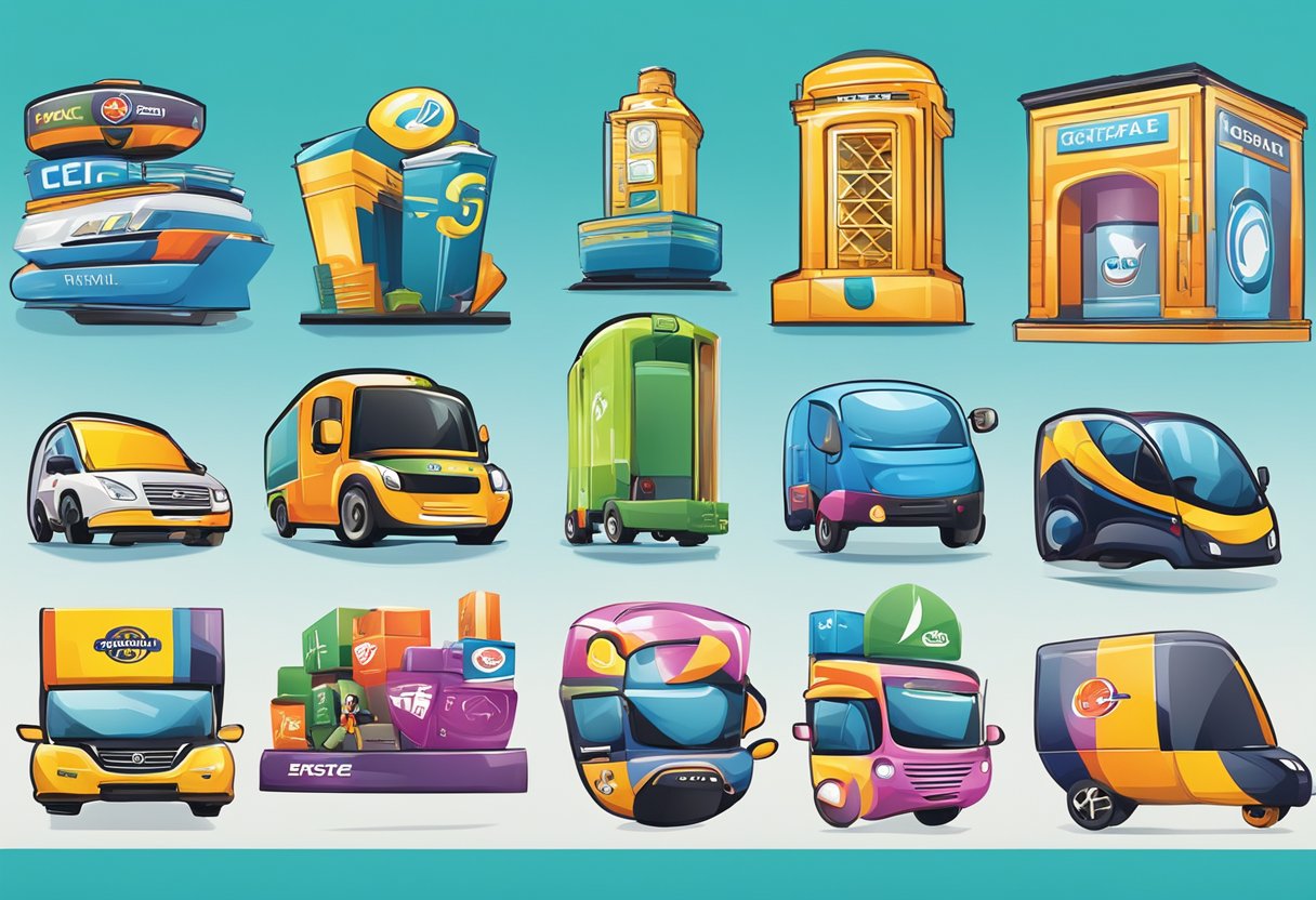 A collection of colorful and dynamic animated logos and characters representing popular UK corporate brands