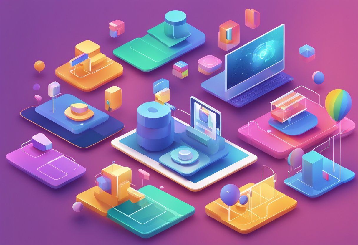 A colorful array of interactive animation platforms arranged in a dynamic and engaging composition