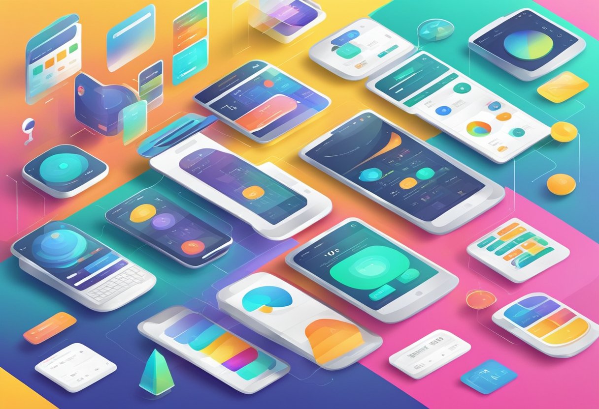 A colorful and dynamic interface with various interactive elements arranged in a visually appealing and user-friendly layout