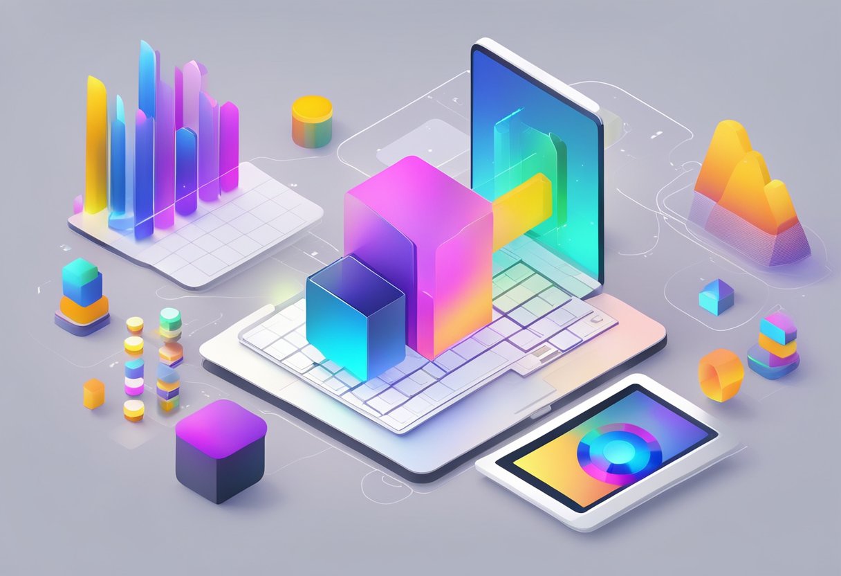 A colorful digital interface with interactive animation tools and platforms