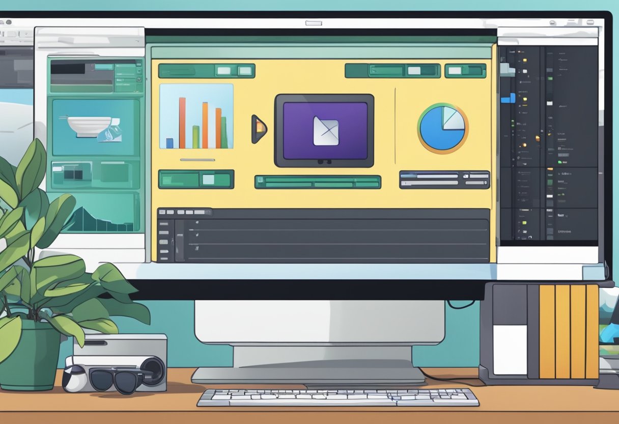 A computer screen showing a custom animation being incorporated into a video production, with various animated elements seamlessly blending into the video