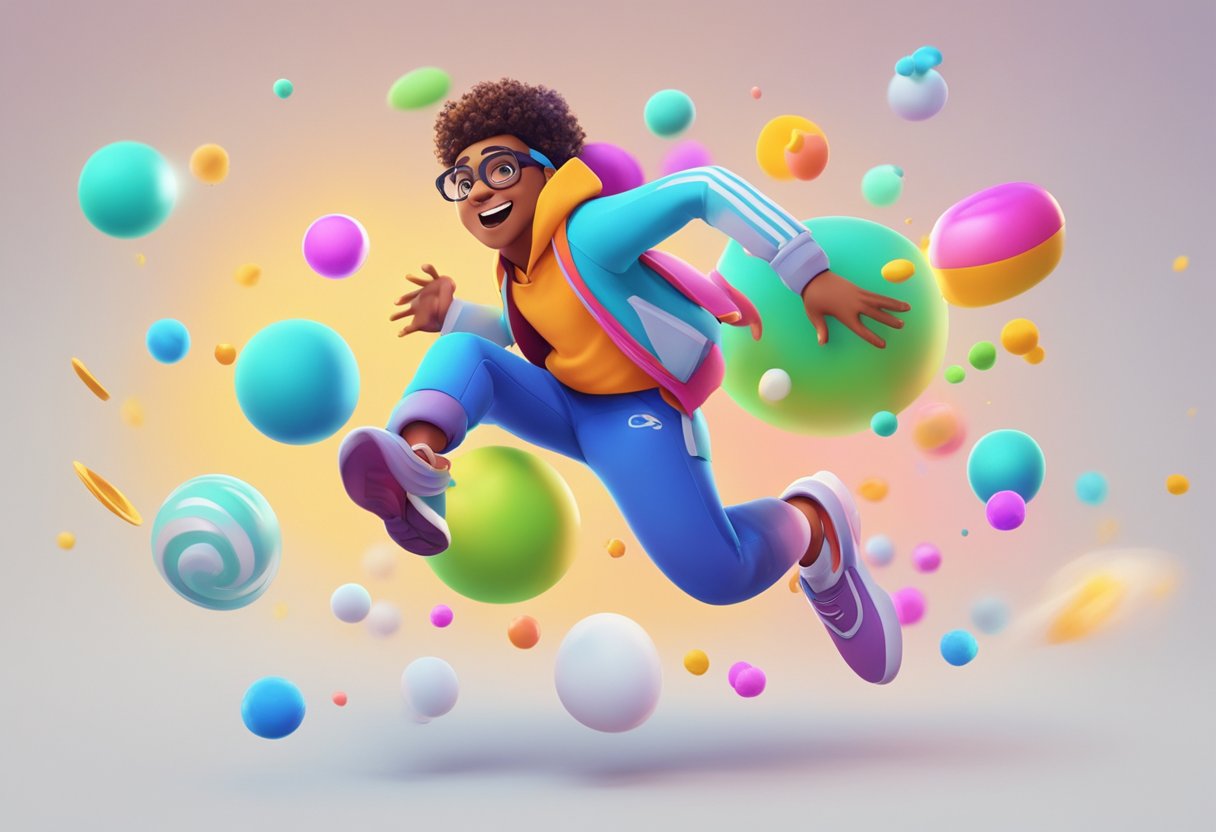 A vibrant animated character interacts with a static object, showcasing the difference between animation and static content