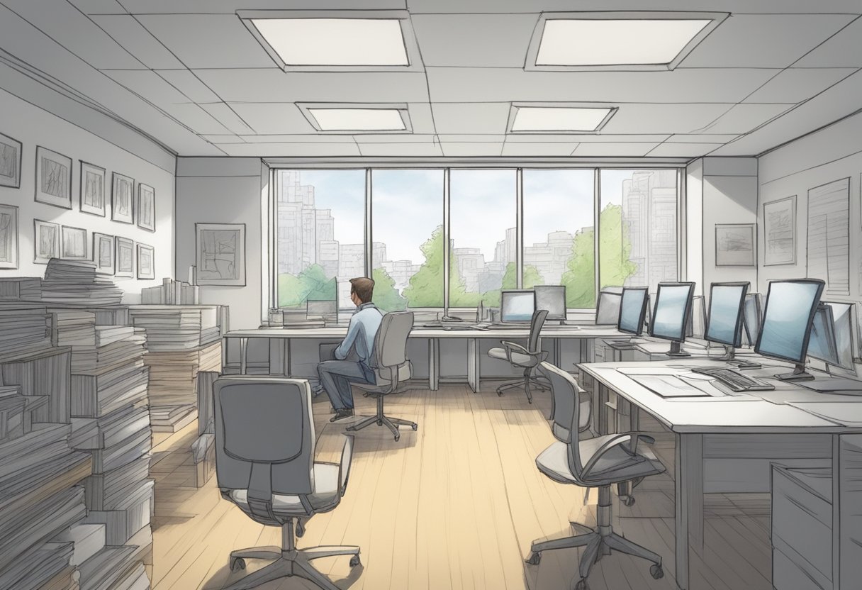 An animation of a pencil sketching a dynamic scene, while static drawings remain untouched in the background