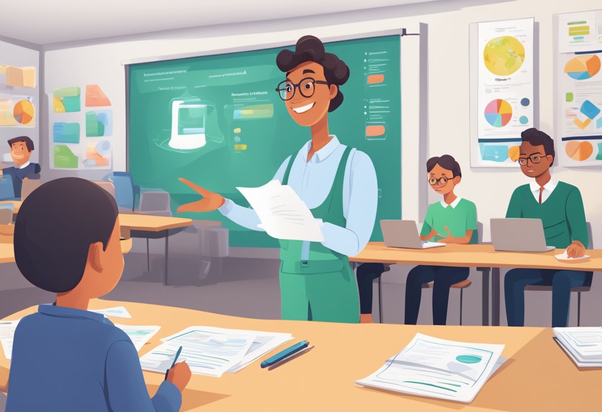 An animated character presents FAQs with educational visuals in a UK market setting