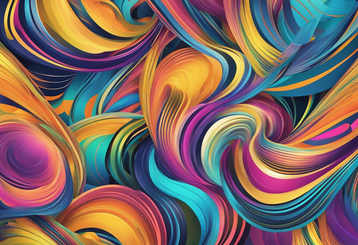 A collection of vibrant, abstract shapes and patterns moving and morphing in sync with a dynamic and energetic rhythm