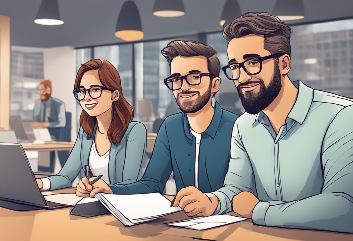 A group of custom animation experts in London answering frequently asked questions in a professional setting