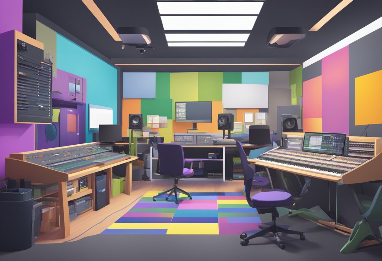 An animated production studio in the UK, with various educational pathways depicted through colorful and dynamic visuals