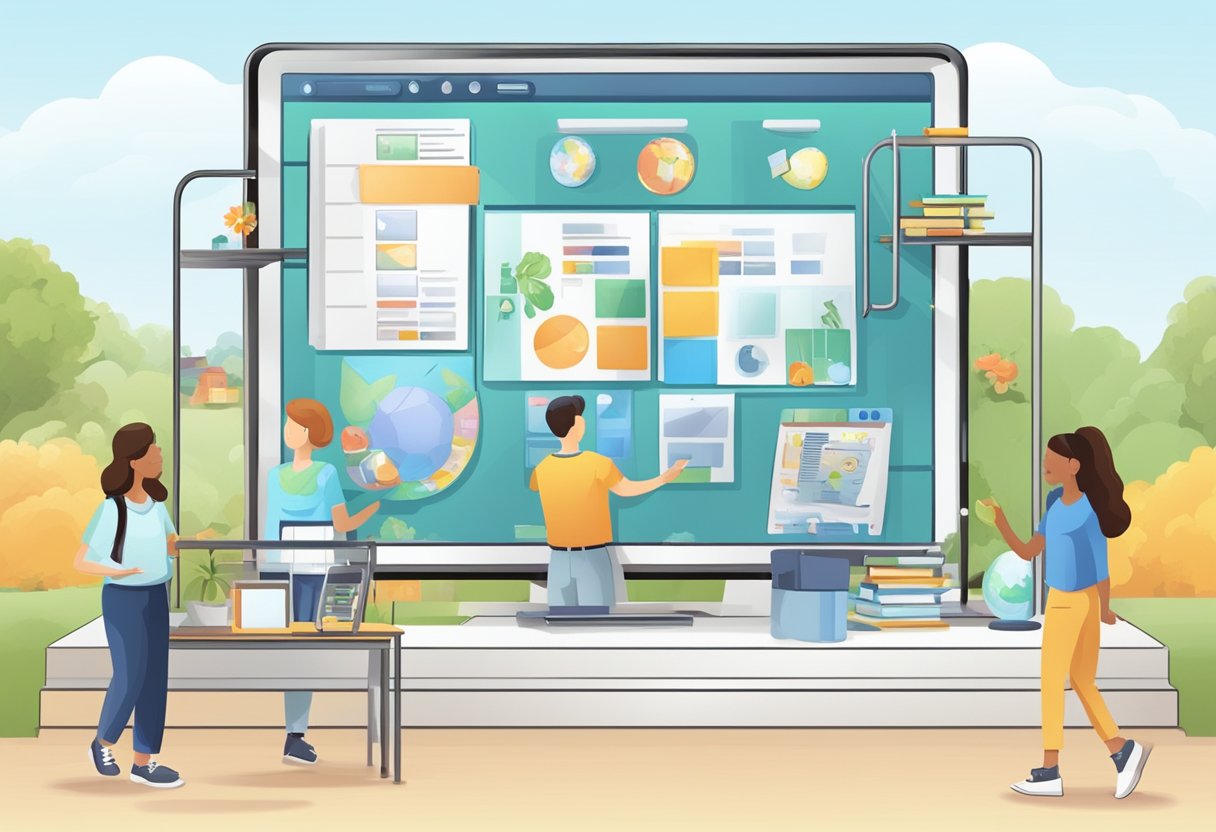 An interactive educational platform with various subjects and activities, accessible from a computer or tablet