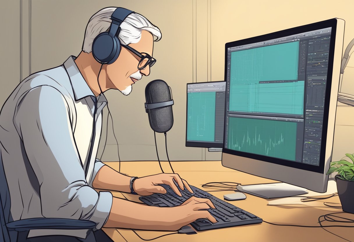 An animated voice expert demonstrating advanced techniques using a computer and animation software