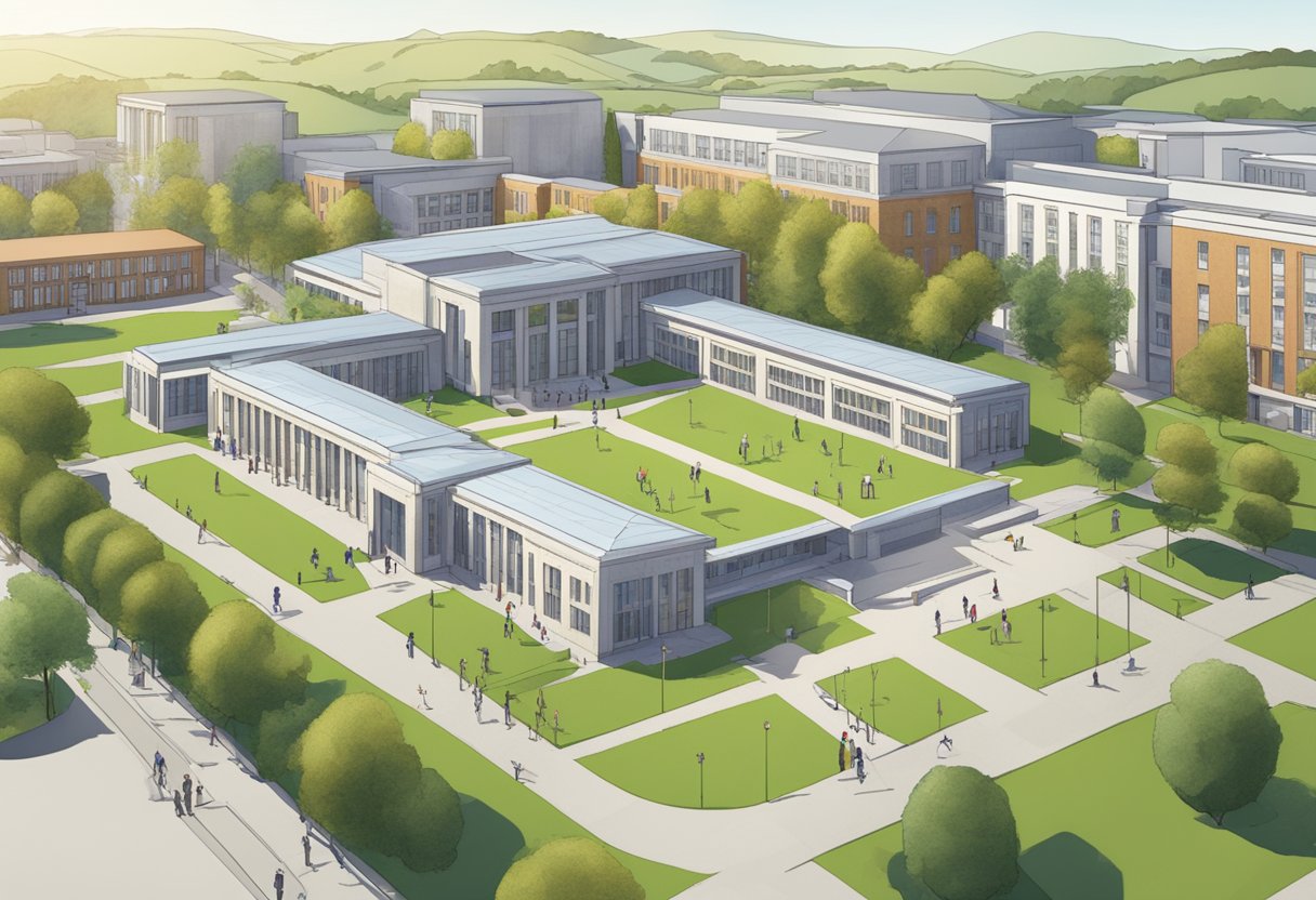 A digital animation of a university campus in Northern Ireland, with various symbols representing admission and general requirements for prospective students