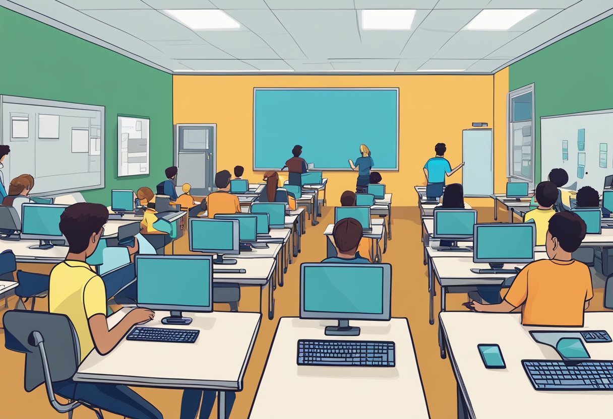 A classroom setting with students using computers and software to create educational animations in Dublin