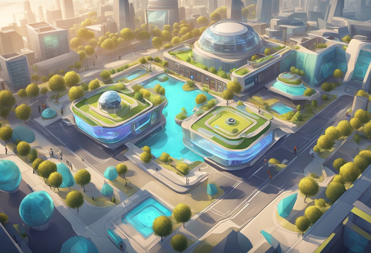 A virtual world with animated characters and gaming elements, set in a futuristic educational environment in Dublin