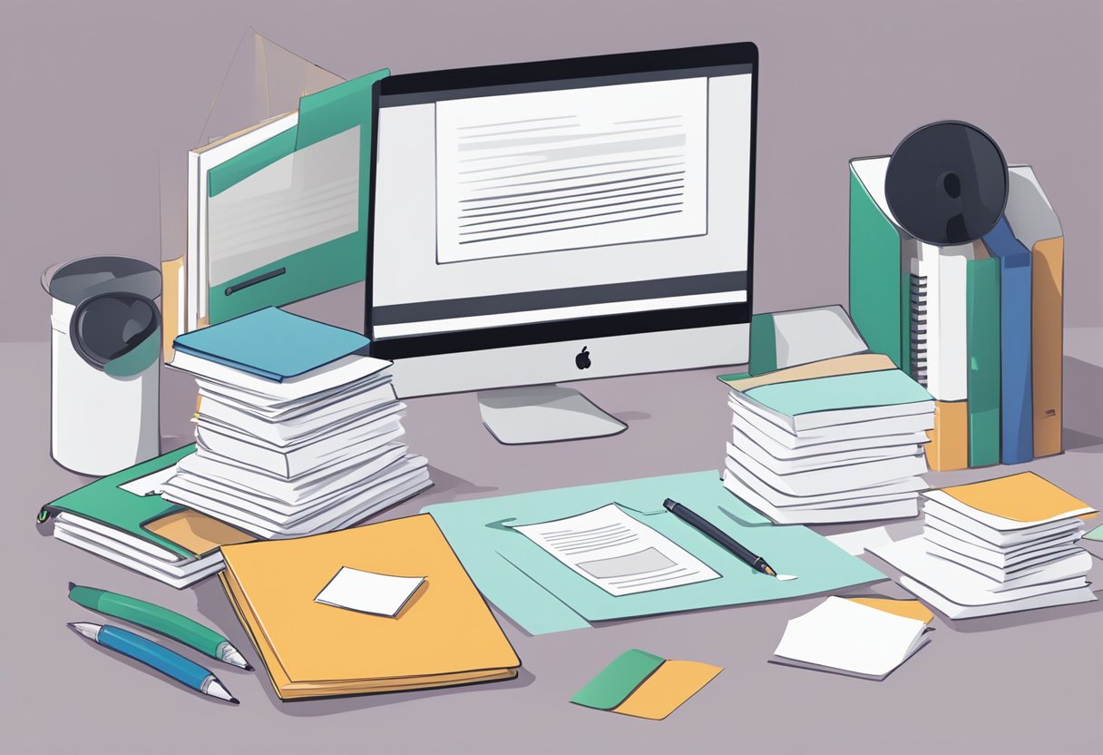 An animation studio in Ireland with a stack of FAQ papers and a computer screen showing a list of questions