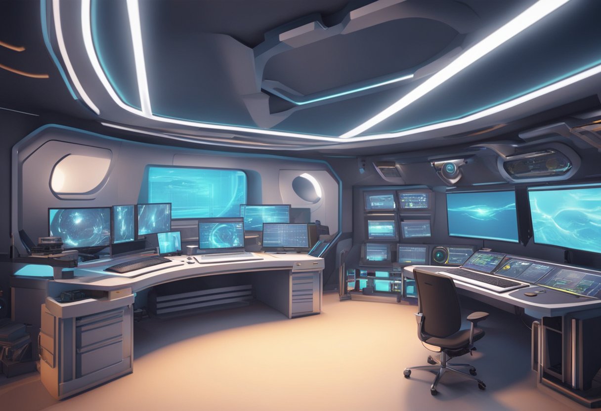 A futuristic studio in England with advanced animation equipment and innovative technology