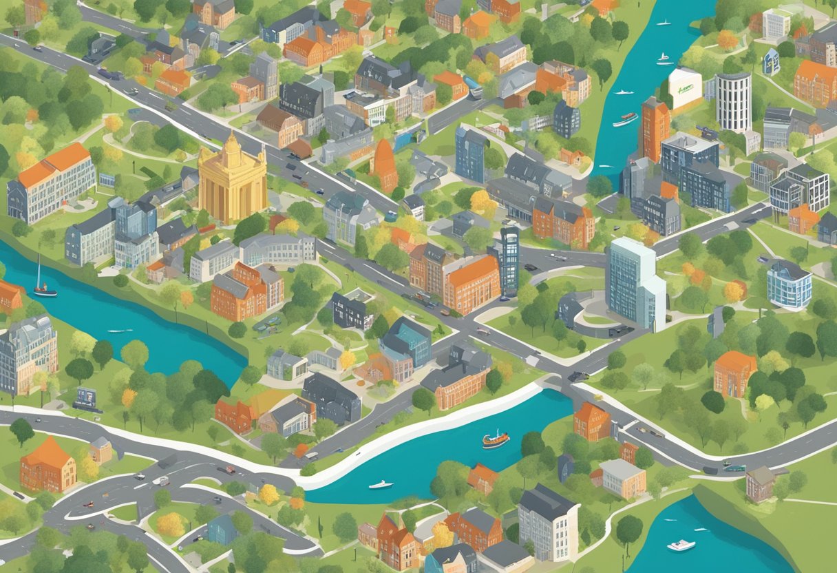 An animated map of Leeds with various animation company logos popping up in different locations