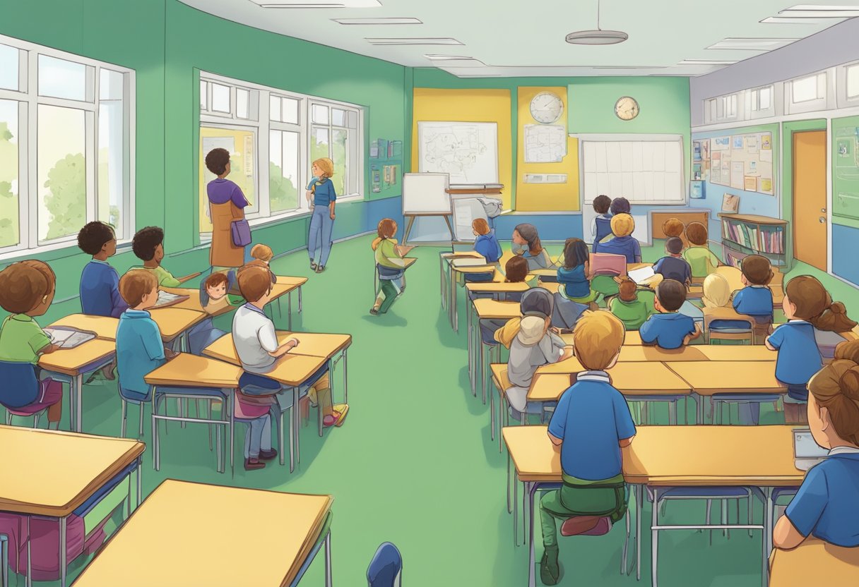 An animated character attends a Cardiff school, surrounded by educational imagery and pathways