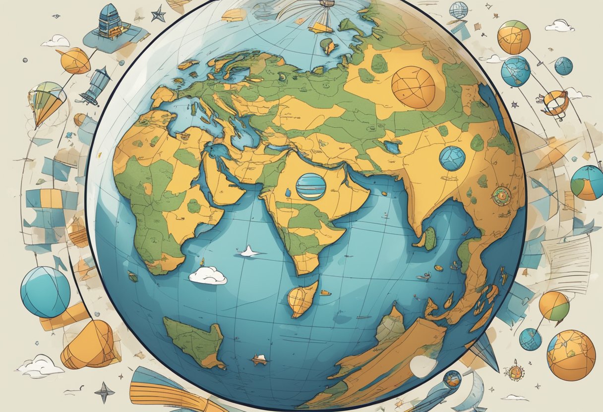 An animated globe with educational symbols orbiting around it