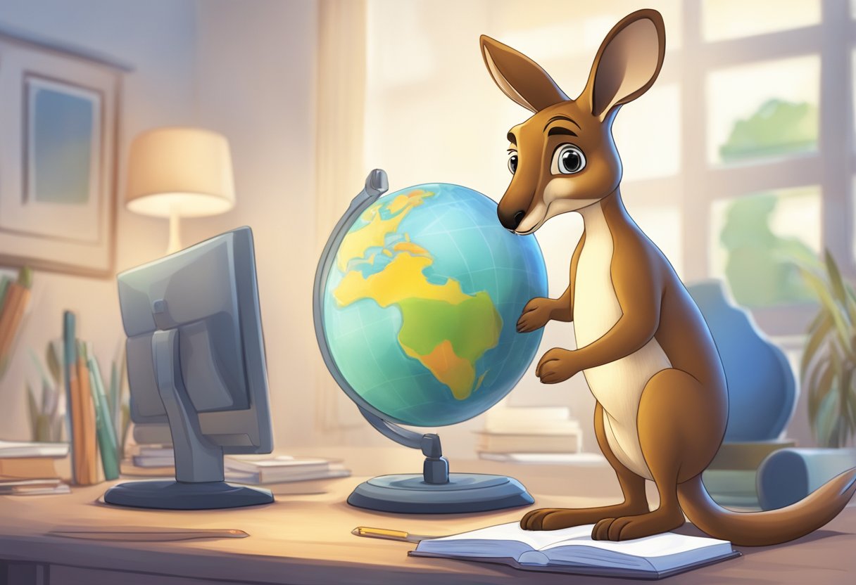An Australian kangaroo character presenting educational animations to a global audience