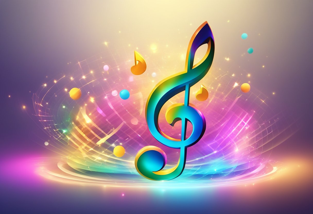 A colorful musical note surrounded by glowing special effects
