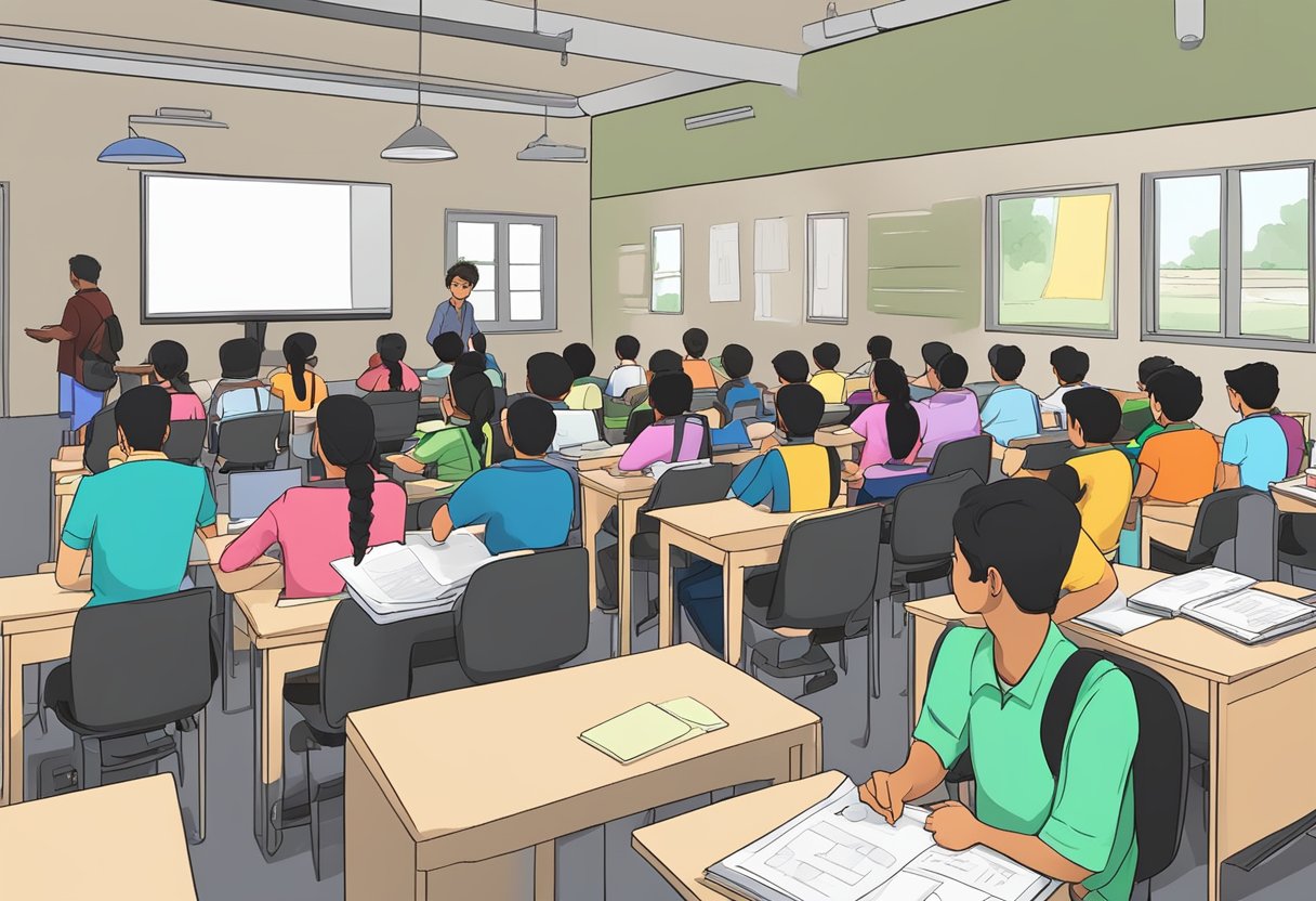 A classroom filled with students engaged in interactive animation exercises at a skill development and animation courses center in Delhi