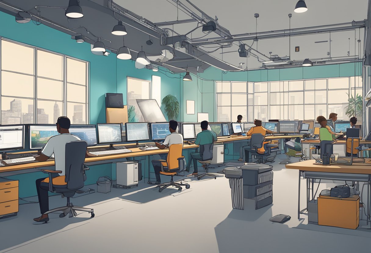 A bustling animation studio in Durban, with artists working on cutting-edge technology to create stunning animated visuals