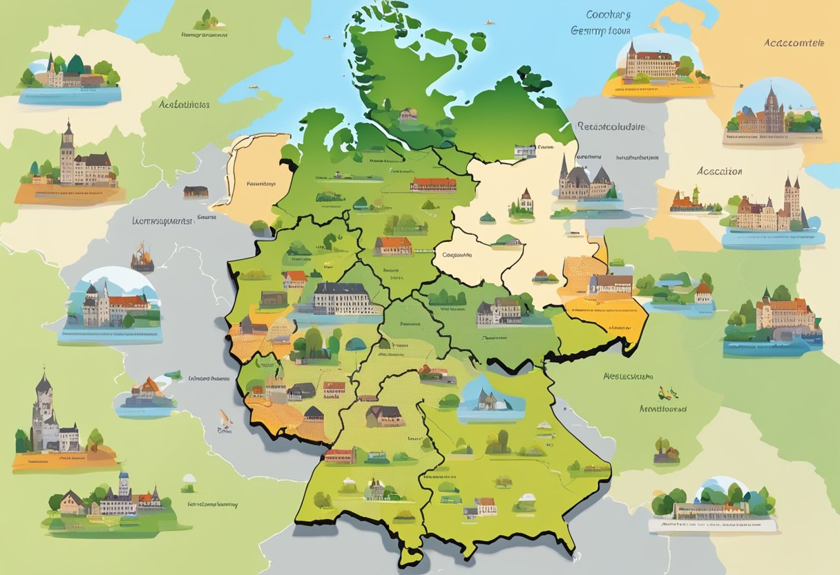 An animated map of Germany with educational content emanating from various locations and accessible to people across the country