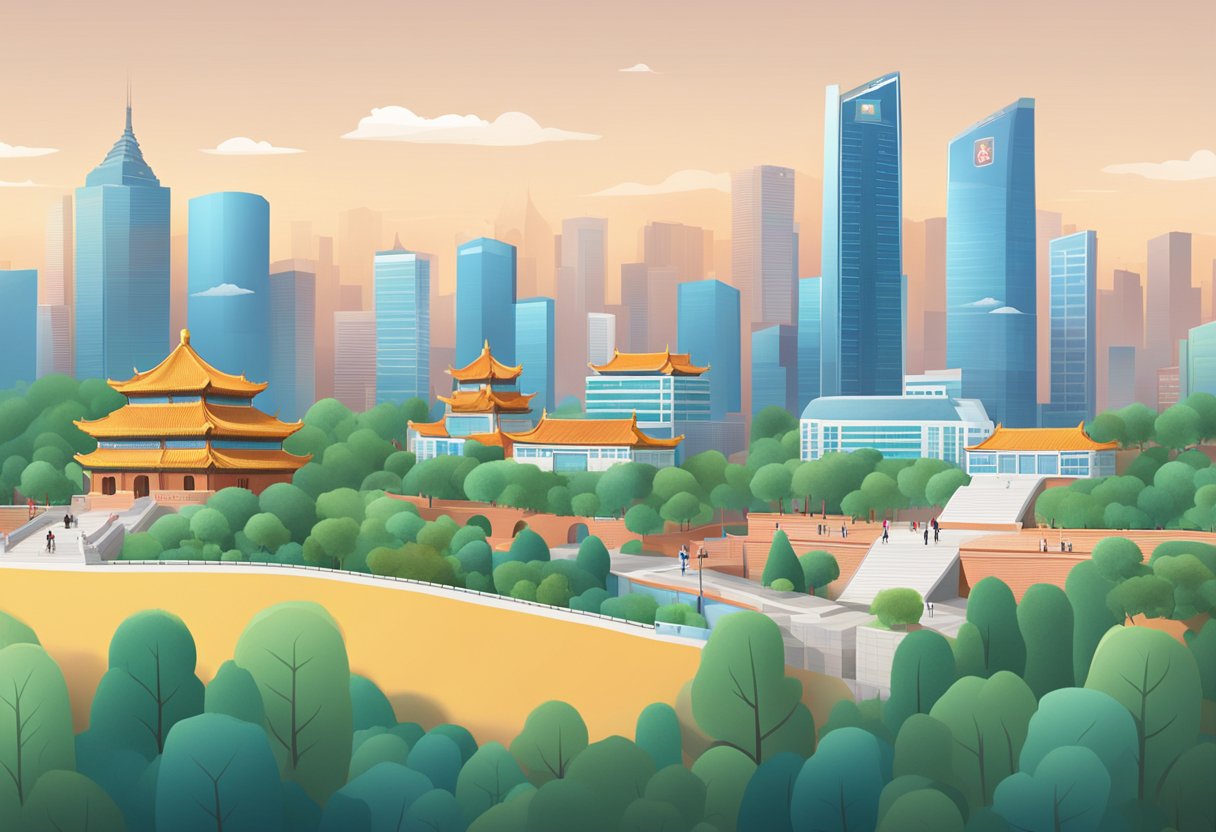 An interactive educational video platform with Beijing skyline in the background