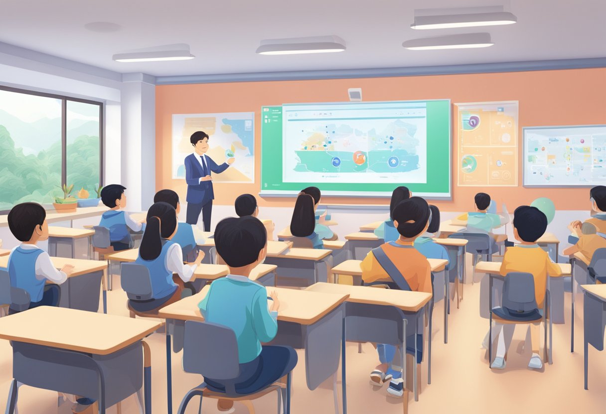 An AI program creates interactive educational videos in a modern Beijing classroom